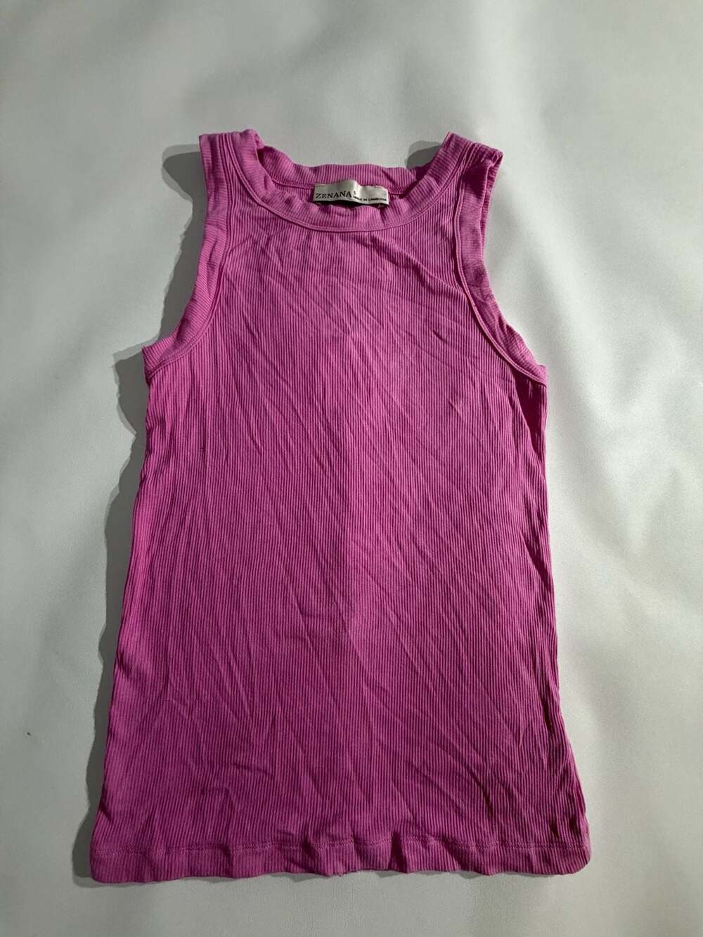 Zenana Pink Ribbed Crew Neck Tank Top Womens S